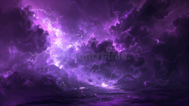 Rolls of thunder and lightning in a purple sky shrouded in dark clouds. illustration royalty free illustration