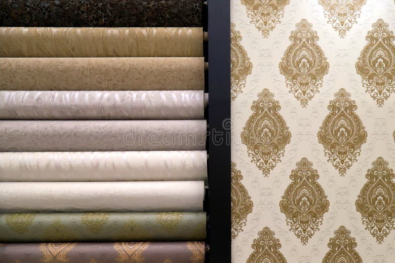 Rolls of Vinyl Wallpaper for Finishing Walls. Different Textures