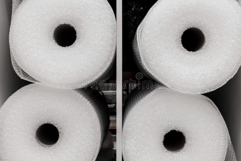 Rolls of White Air Plastic Film Bubble Wrap Transparent Polyethylene Material Stock Image
