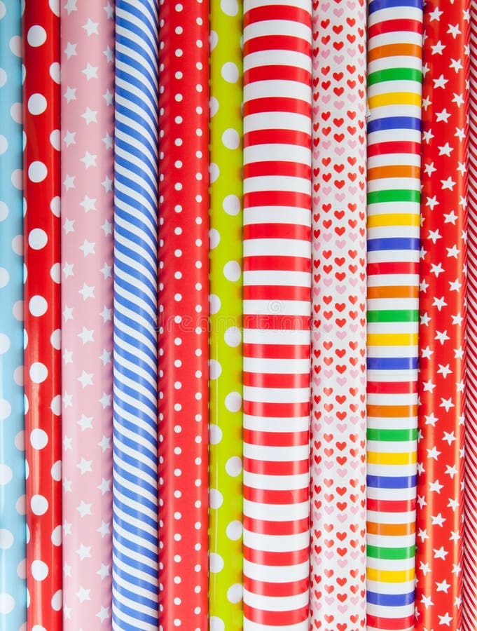Rolls Of Multicolored Wrapping Paper For Gifts Stock Photo Image of