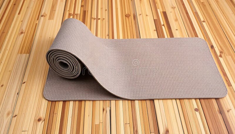 Rollyogamat auf Holzfußboden Fitness- und Fitnessgeräte für gesunden Lebensstil Generative KI stock abbildung