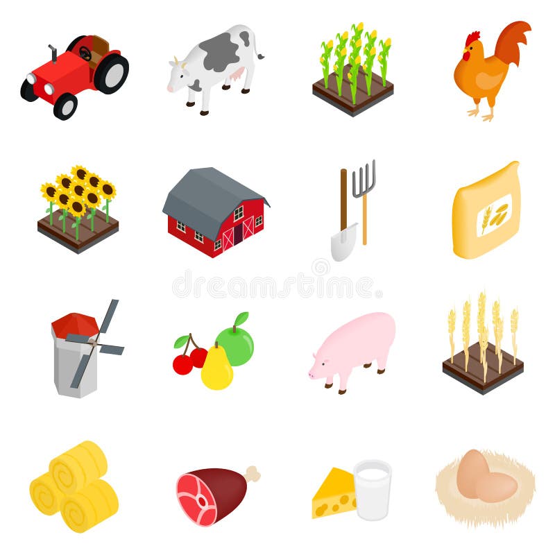 Rolne isometric 3d ikony ustawiać ilustracja wektor Rolne isometric 3d ikony ustawiać ilustracja wektor