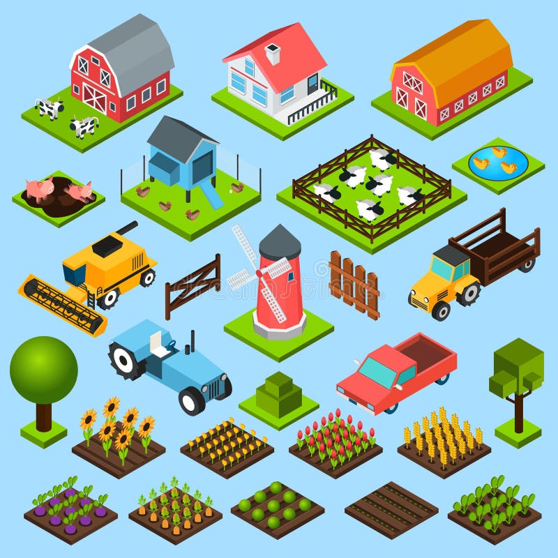 Rolne isometric ikony ustawiać ilustracji Rolne isometric ikony ustawiać ilustracji