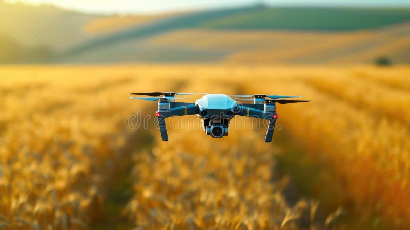 Rolnictwo na terenach ścisłych : nadzór dronów nad pszenicą złotą. ilustracji