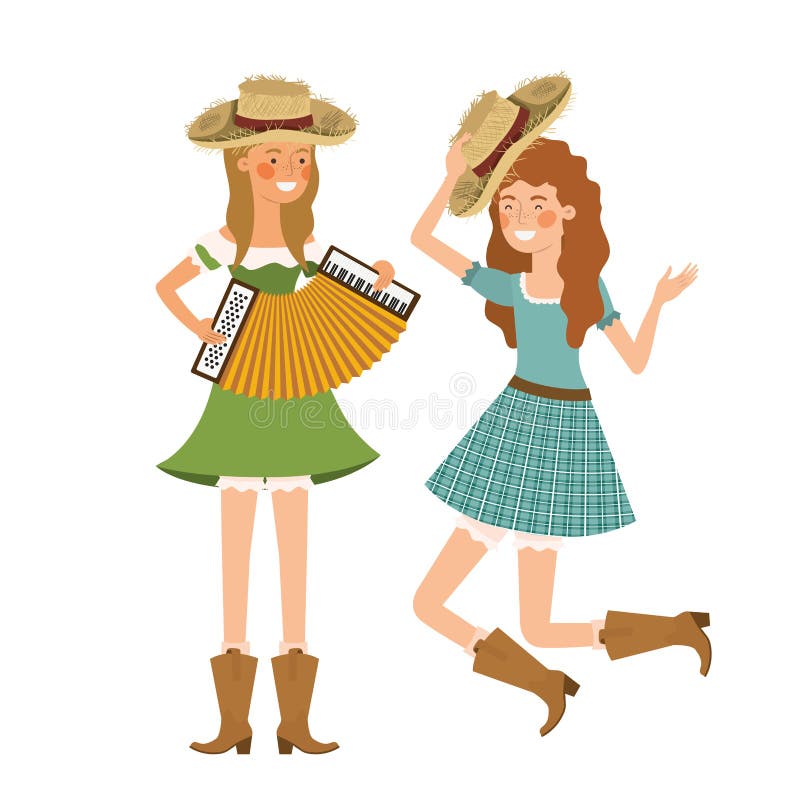 Rolnik kobiety z instrumentami muzycznymi ilustracji