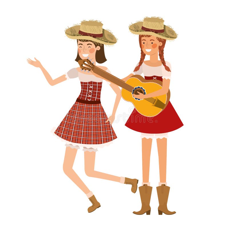 Rolnik kobiety z instrumentami muzycznymi ilustracja wektor