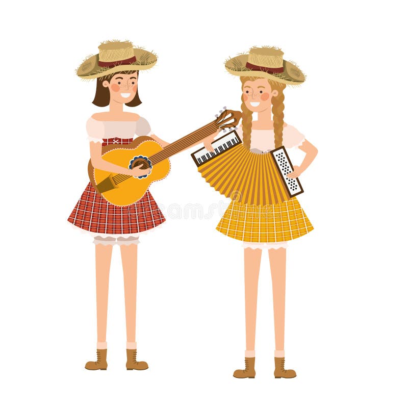 Rolnik kobiety z instrumentami muzycznymi ilustracja wektor