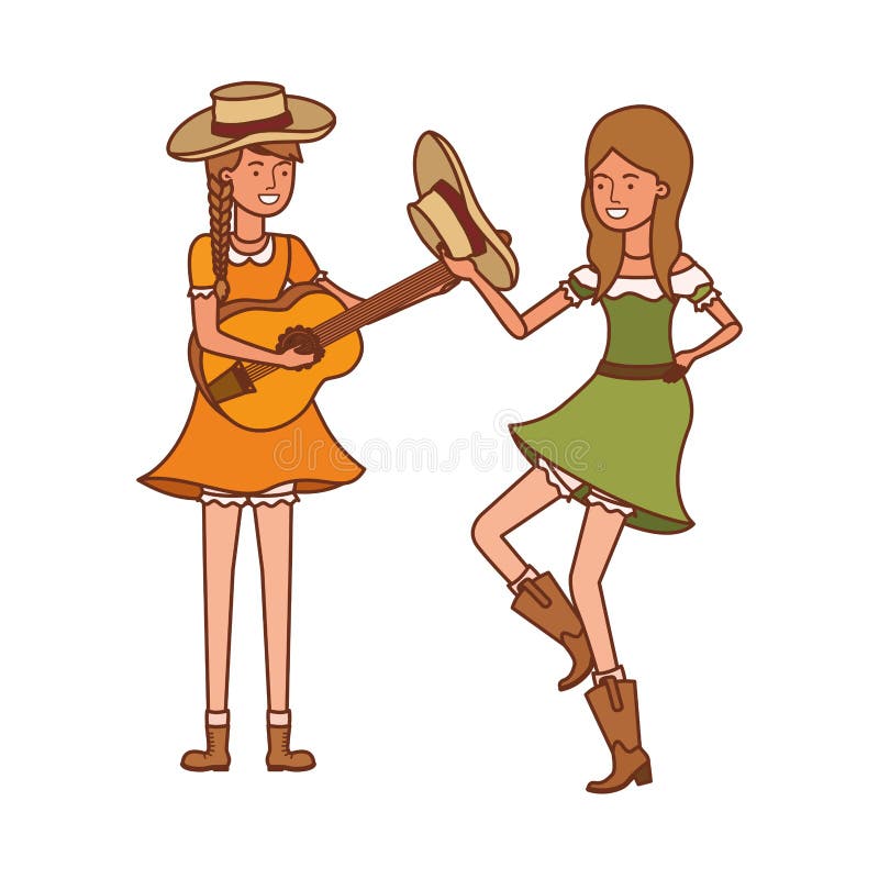 Rolnik kobiety z instrumentami muzycznymi ilustracji