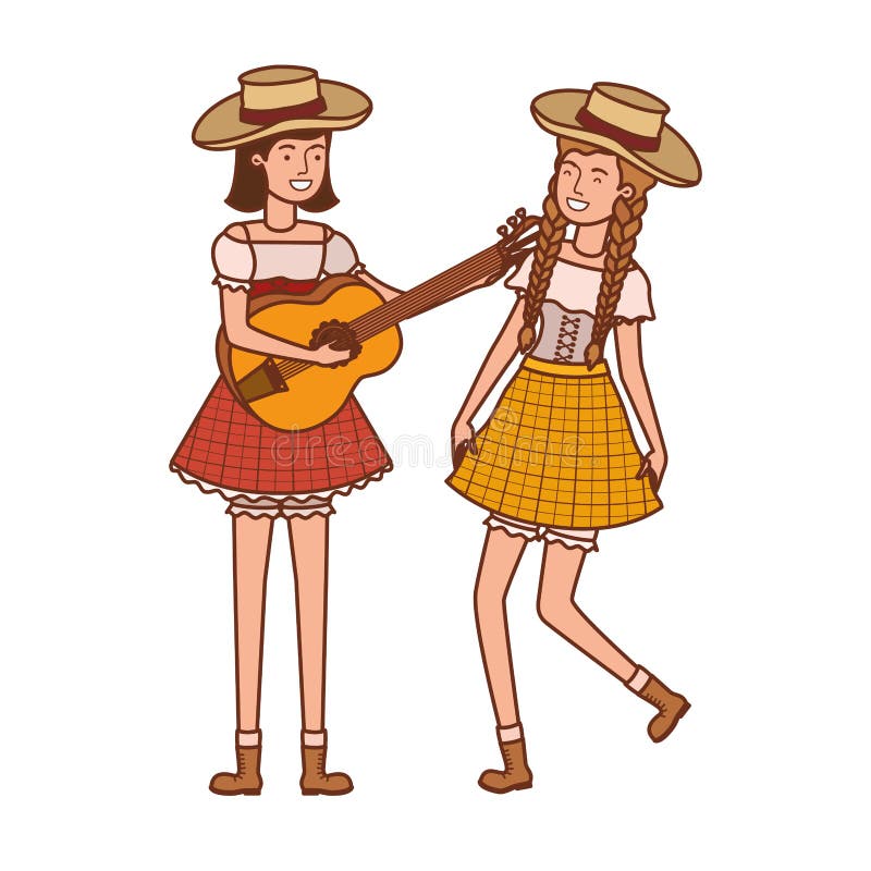 Rolnik kobiety z instrumentami muzycznymi ilustracja wektor