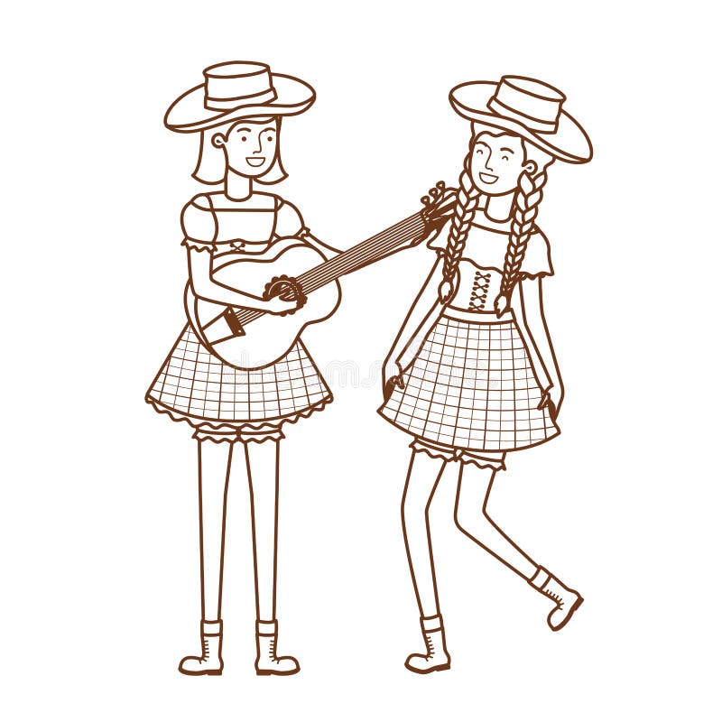 Rolnik kobiety z instrumentami muzycznymi ilustracja wektor