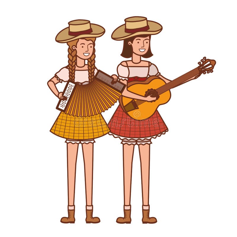 Rolnik kobiety z instrumentami muzycznymi ilustracji