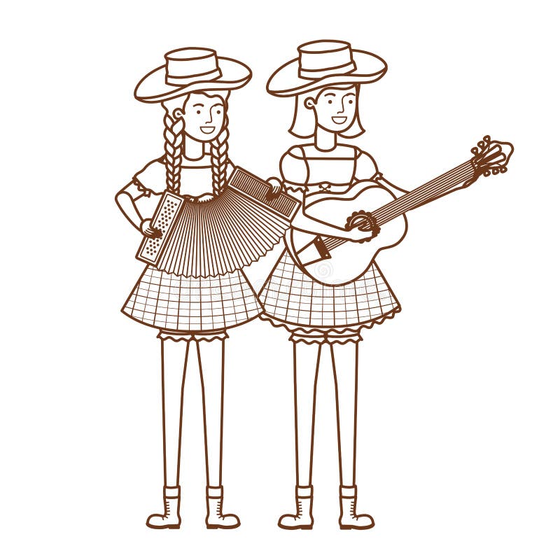 Rolnik kobiety z instrumentami muzycznymi ilustracji