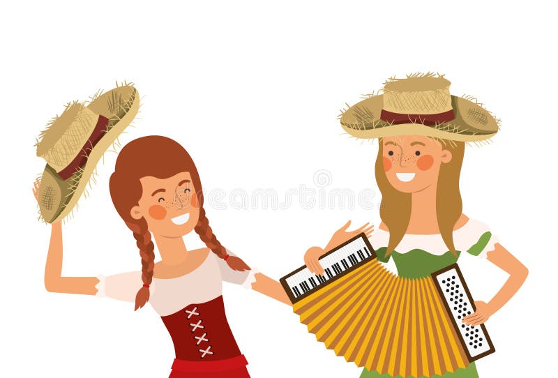 Rolnik kobiety z instrumentami muzycznymi ilustracja wektor