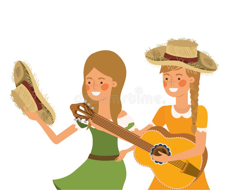 Rolnik kobiety z instrumentami muzycznymi ilustracji
