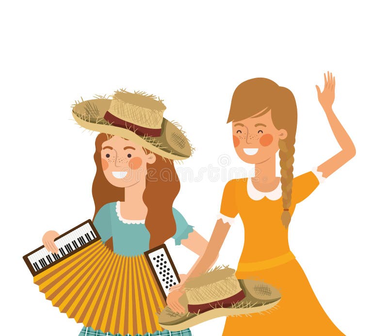Rolnik kobiety z instrumentami muzycznymi ilustracji