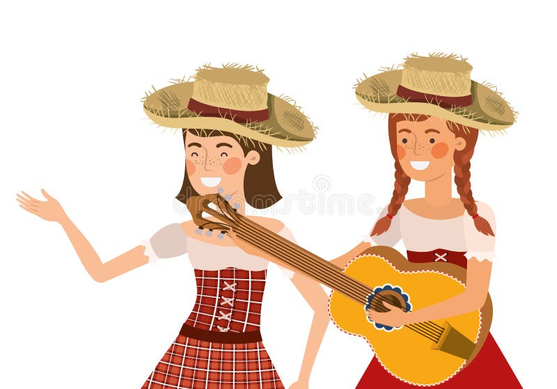 Rolnik kobiety z instrumentami muzycznymi ilustracji
