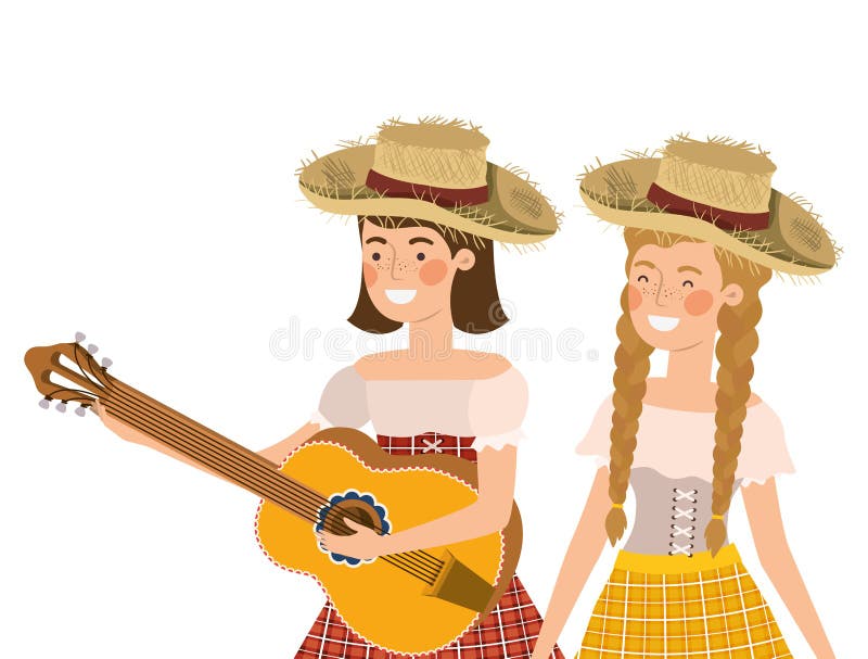 Rolnik kobiety z instrumentami muzycznymi ilustracja wektor