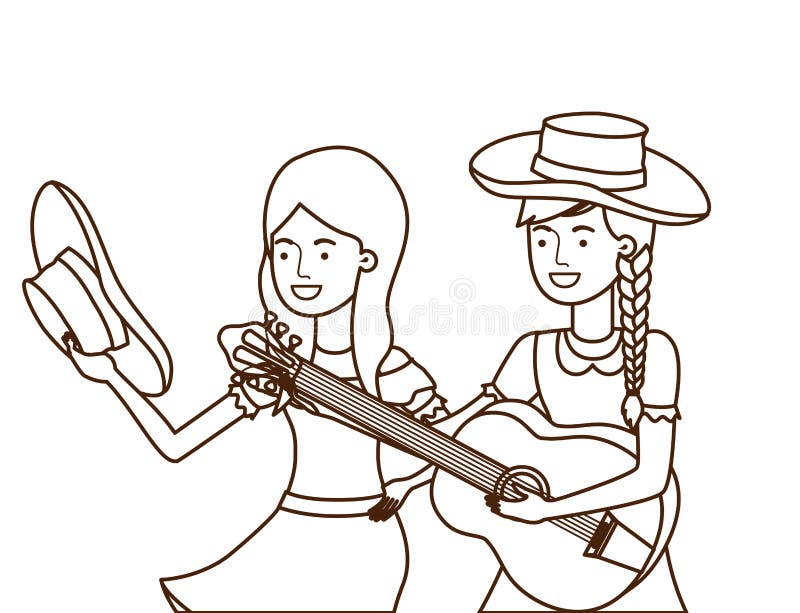 Rolnik kobiety z instrumentem muzycznym royalty ilustracja