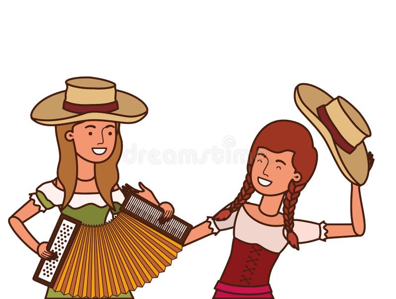 Rolnik kobiety z instrumentem muzycznym ilustracji