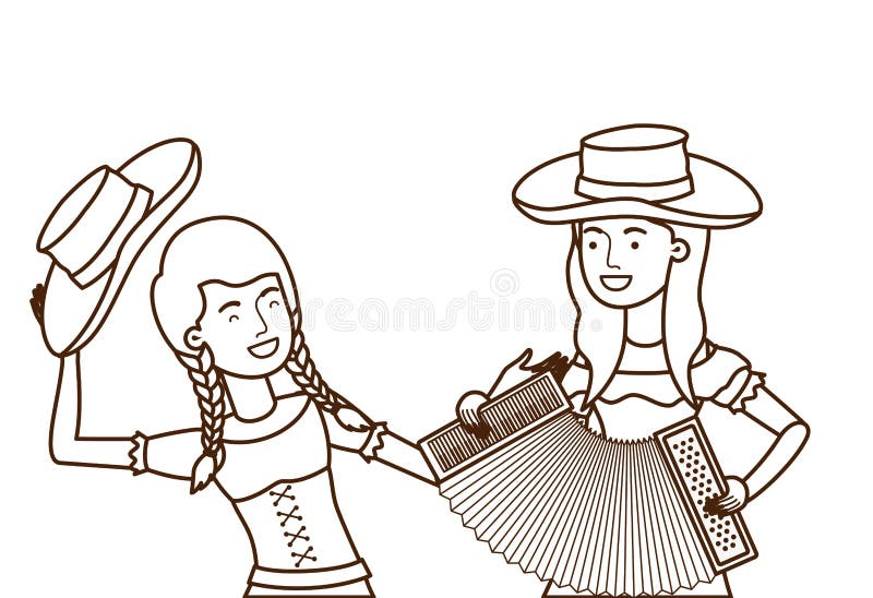 Rolnik kobiety z instrumentem muzycznym ilustracja wektor