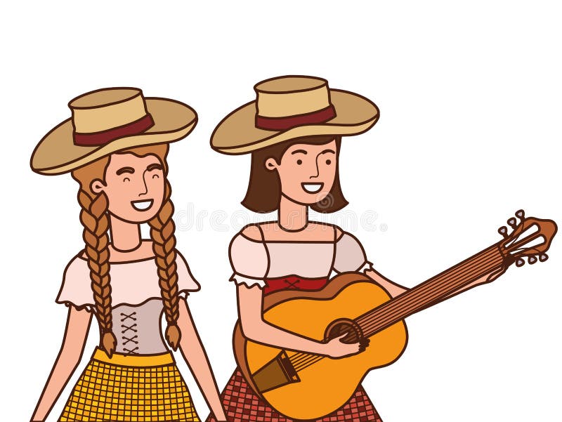 Rolnik kobiety z instrumentem muzycznym ilustracja wektor