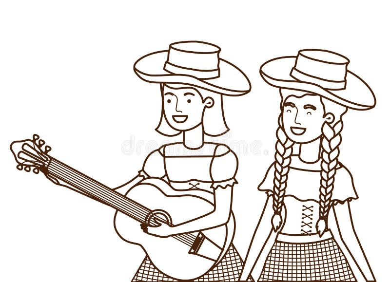 Rolnik kobiety z instrumentem muzycznym ilustracja wektor