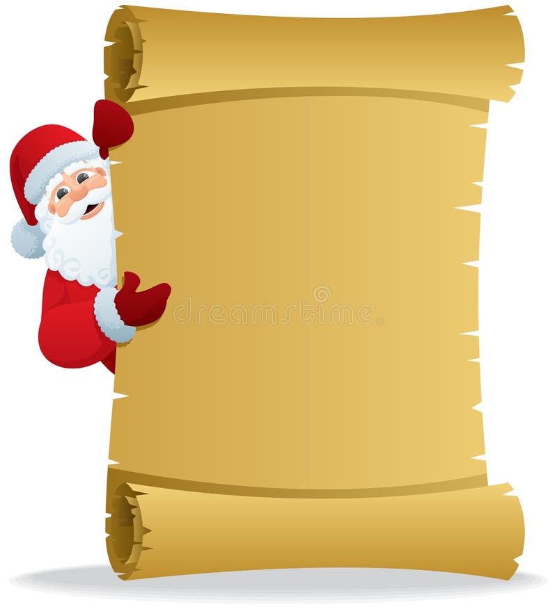 Santa, holding a scroll with copy space for your text. No transparency used. Basic (linear) gradients used. Santa, holding a scroll with copy space for your text. No transparency used. Basic (linear) gradients used.