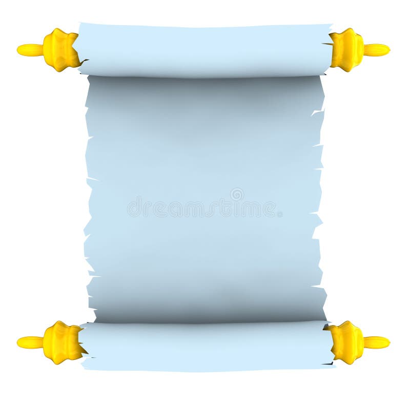 3d illustration of blue paper scroll, isolated over white background. 3d illustration of blue paper scroll, isolated over white background