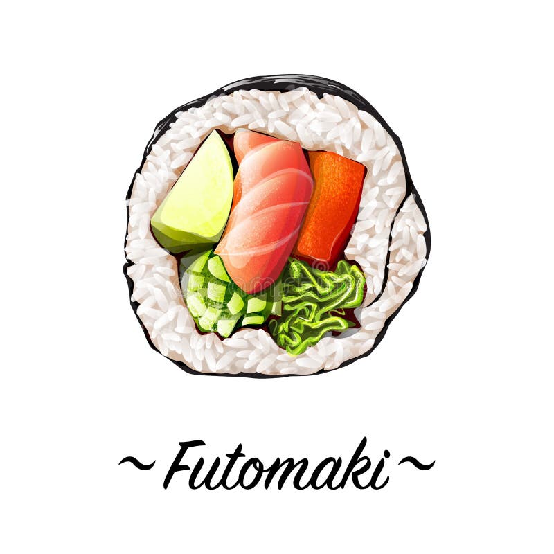 Rolo de sushi de Makizushi Futomaki ilustração royalty free Rolo de sushi de Makizushi Futomaki ilustração royalty free