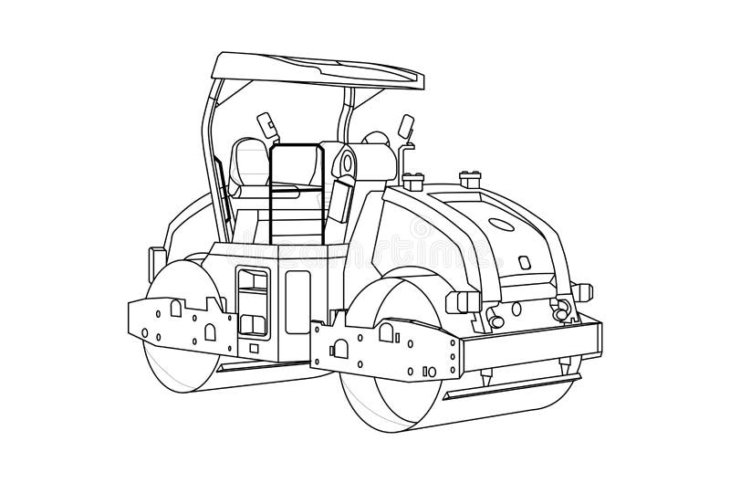 desenho linear infantil para colorir. trator de equipamentos de