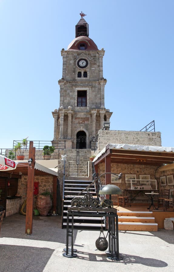 Roloi-Glockenturm in alter Stadt Rhodos Griechenland lizenzfreies stockbild Roloi-Glockenturm in alter Stadt Rhodos Griechenland lizenzfreies stockbild