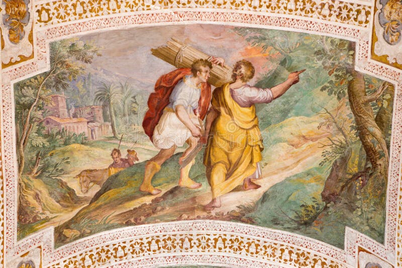 ROM, ITALIEN - 11. MÄRZ 2016: Der Abraham und Isaac Going zum Opfer durch P Bril und A Viviani 1560†„1620 stockfotos ROM, ITALIEN - 11. MÄRZ 2016: Der Abraham und Isaac Going zum Opfer durch P Bril und A Viviani 1560†„1620 stockfotos