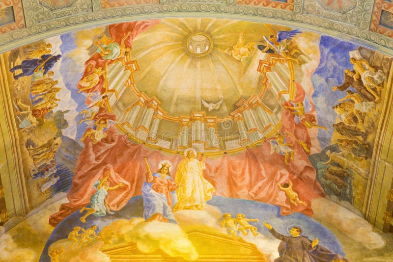 ROM, ITALIEN - 10. MÄRZ 2016: Die Hilfe der Christ- und Jesus-Decke Fresko u. x28; 1957-1965& x29; lizenzfreie stockfotografie ROM, ITALIEN - 10. MÄRZ 2016: Die Hilfe der Christ- und Jesus-Decke Fresko u. x28; 1957-1965& x29; lizenzfreie stockfotografie