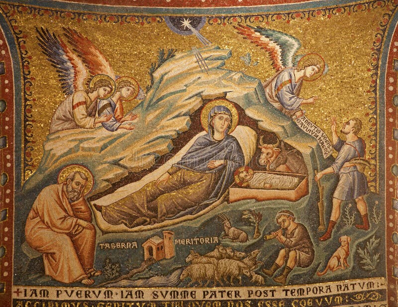 Rom - Mosaik des Geburt Christis stockbild Rom - Mosaik des Geburt Christis stockbild