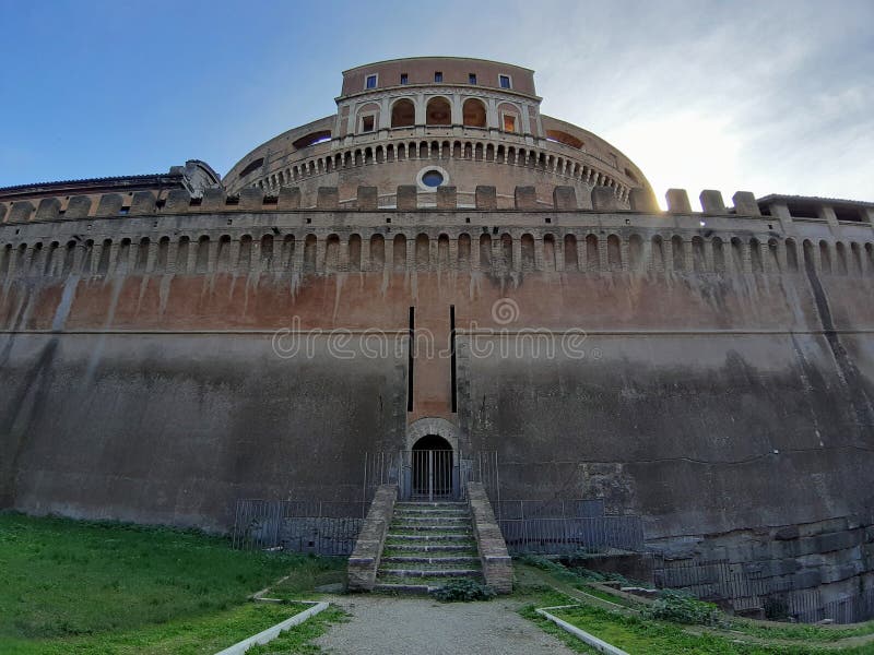 Rome, Lazio, Italy - October 23, 2019: Section of the Passetto di Borgo, the secret pedestrian path built in the 13th century within the Vatican walls, which connects the Vatican with Castel Sant`Angelo. Rome, Lazio, Italy - October 23, 2019: Section of the Passetto di Borgo, the secret pedestrian path built in the 13th century within the Vatican walls, which connects the Vatican with Castel Sant`Angelo