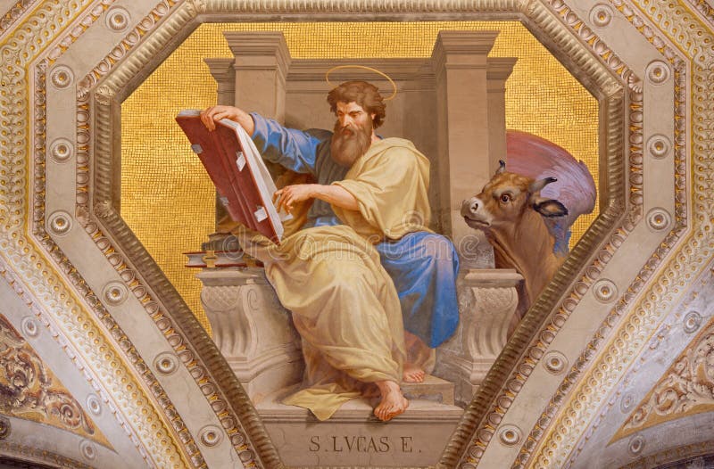 ROMA, ITÁLIA: Fresco de St Luke o evangelista em di Santa Maria de Chiesa da igreja em Aquiro perto no estilo do neo-mannerist fotos de stock royalty free ROMA, ITÁLIA: Fresco de St Luke o evangelista em di Santa Maria de Chiesa da igreja em Aquiro perto no estilo do neo-mannerist fotos de stock royalty free