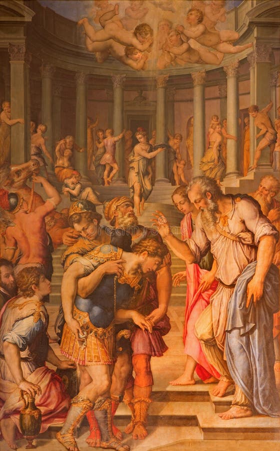 Roma - a pintura de St Paul antes do Ananias por Giorgio Vasari na igreja San Pietro em Montorio de 16 centavo fotografia de stock Roma - a pintura de St Paul antes do Ananias por Giorgio Vasari na igreja San Pietro em Montorio de 16 centavo fotografia de stock