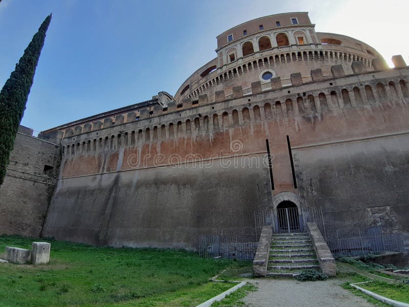 Rome, Lazio, Italy - October 23, 2019: Section of the Passetto di Borgo, the secret pedestrian path built in the 13th century within the Vatican walls, which connects the Vatican with Castel Sant`Angelo. Rome, Lazio, Italy - October 23, 2019: Section of the Passetto di Borgo, the secret pedestrian path built in the 13th century within the Vatican walls, which connects the Vatican with Castel Sant`Angelo