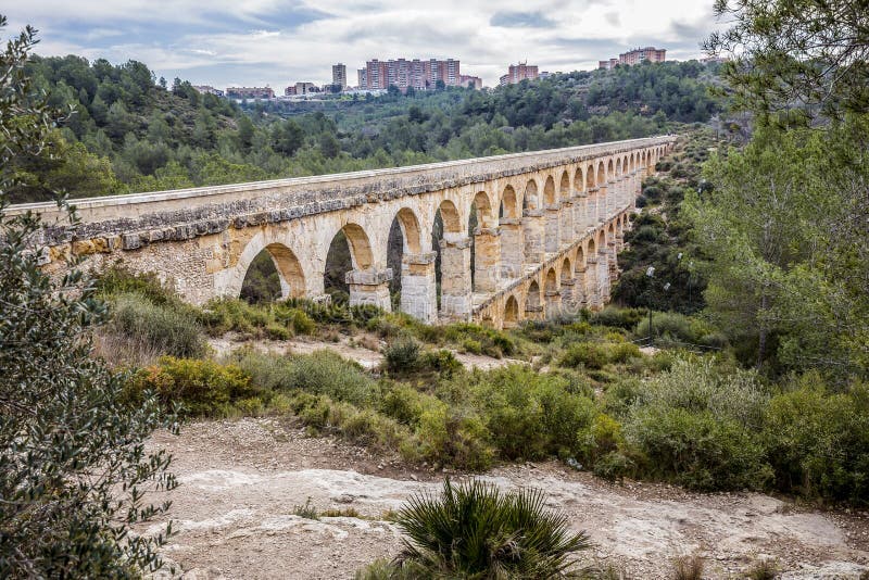 Roman Aqueduct Pont Del Diable in Tarragona, Spain Stock Photo Image