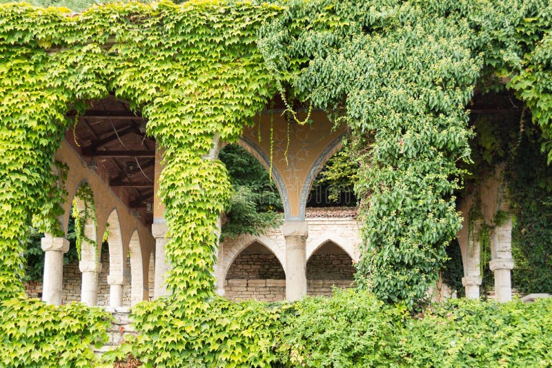 Roman bath in the yard of Balchik palace, Varna Province, Bulgaria. Pillar column garden stock images, royalty-free photos and pictures