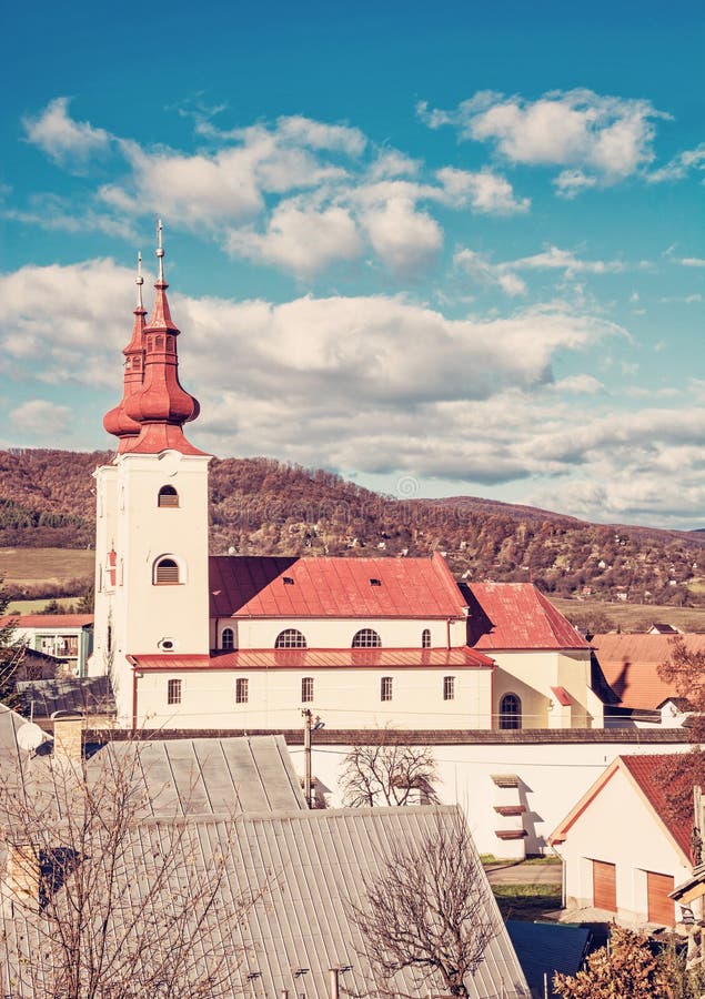 Roman catholic church in Divin village, Slovakia, red filter