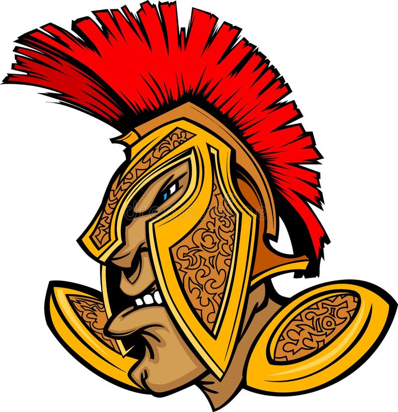 Cartoon Trojan or Spartan Mascot with Headdress.