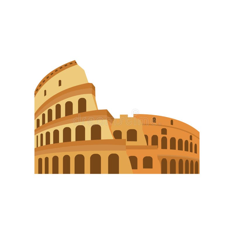 Roman Coliseum ruins tourist landmark, flat vector illustration isolated.