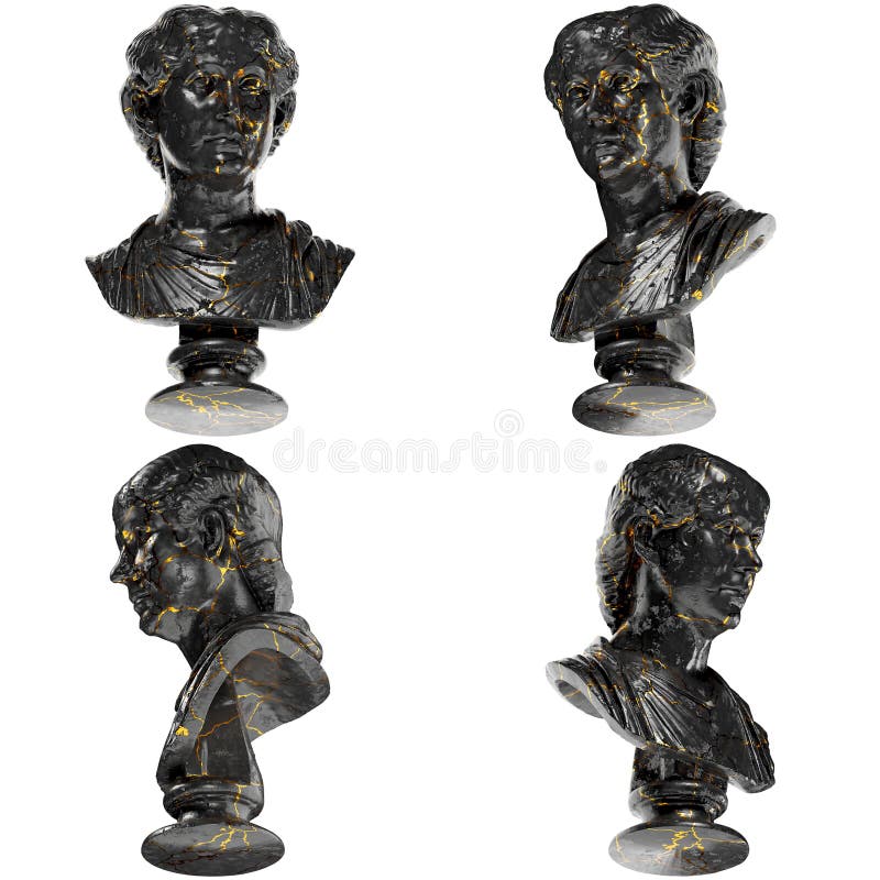 Bustul roman pentru portret digital în marmură neagră și în aur pentru design grafic vector illustration