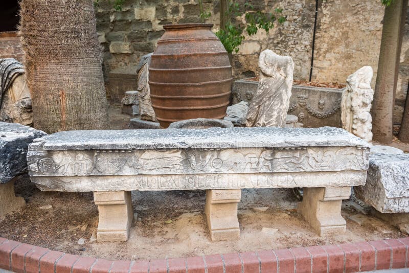 Detail of an ancient Roman marble sculpture engraving or blocks in Castle of St. Peter or Bodrum Castle, Turkey. Detail of an ancient Roman marble sculpture engraving or blocks in Castle of St. Peter or Bodrum Castle, Turkey.