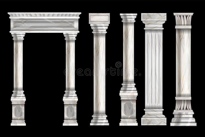 Греческие колонны. Греческие столбы. Фигурные колонны из мрамора. Арка каменная вектор.