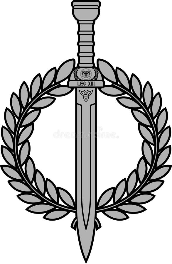 Roman sword with laurel wreath royalty free illustration.