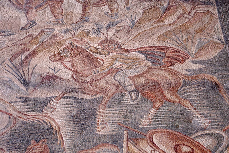 Roman Villa del Tellaro Sicilien fri tillträdesmosaik arkivfoton Roman Villa del Tellaro Sicilien fri tillträdesmosaik arkivfoton