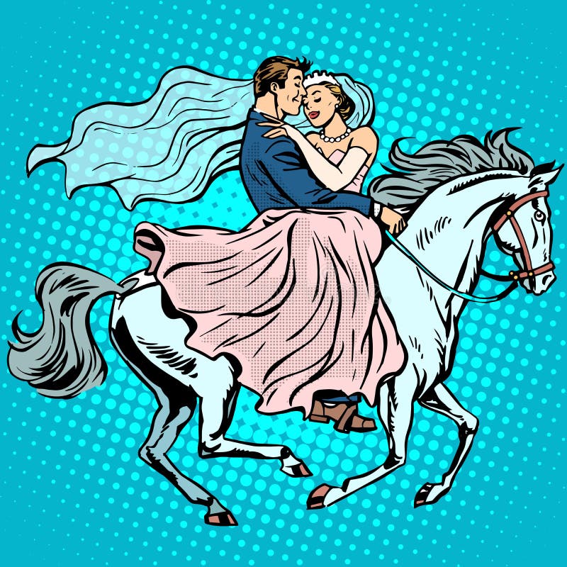 Romance do casamento do amor do cavalo branco dos noivos