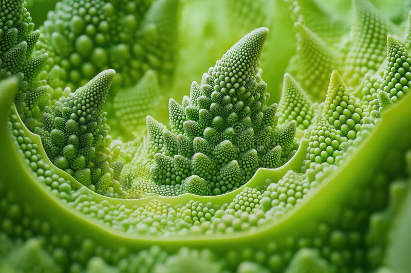 Romanesco Broccoli Close-up: Mesmerizing Fractal Pattern and Vibrant Green stock illustration